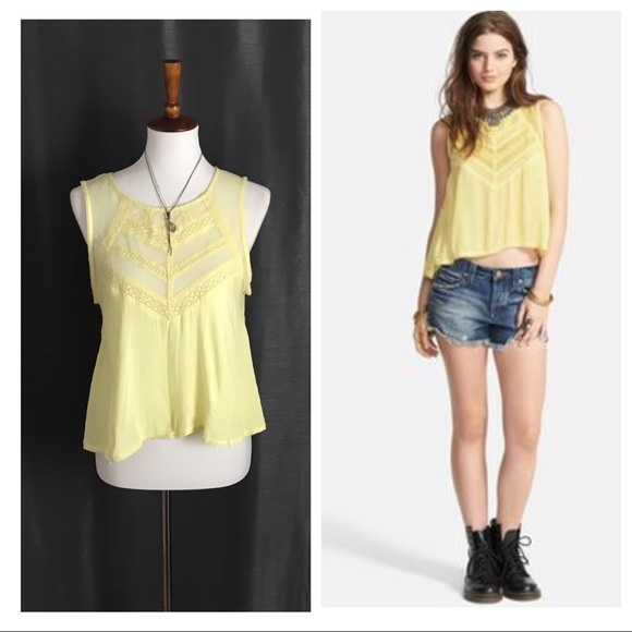 Free People Tops - 💥Free People yellow shellshock button, mesh tank